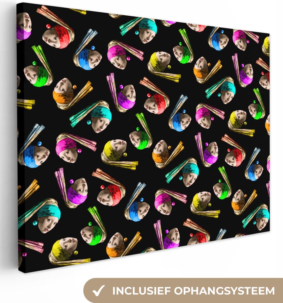 Oude Meesters Canvas - 120x90 - Canvas Schilderij - Patronen - Regenboog - Meisje met de parel