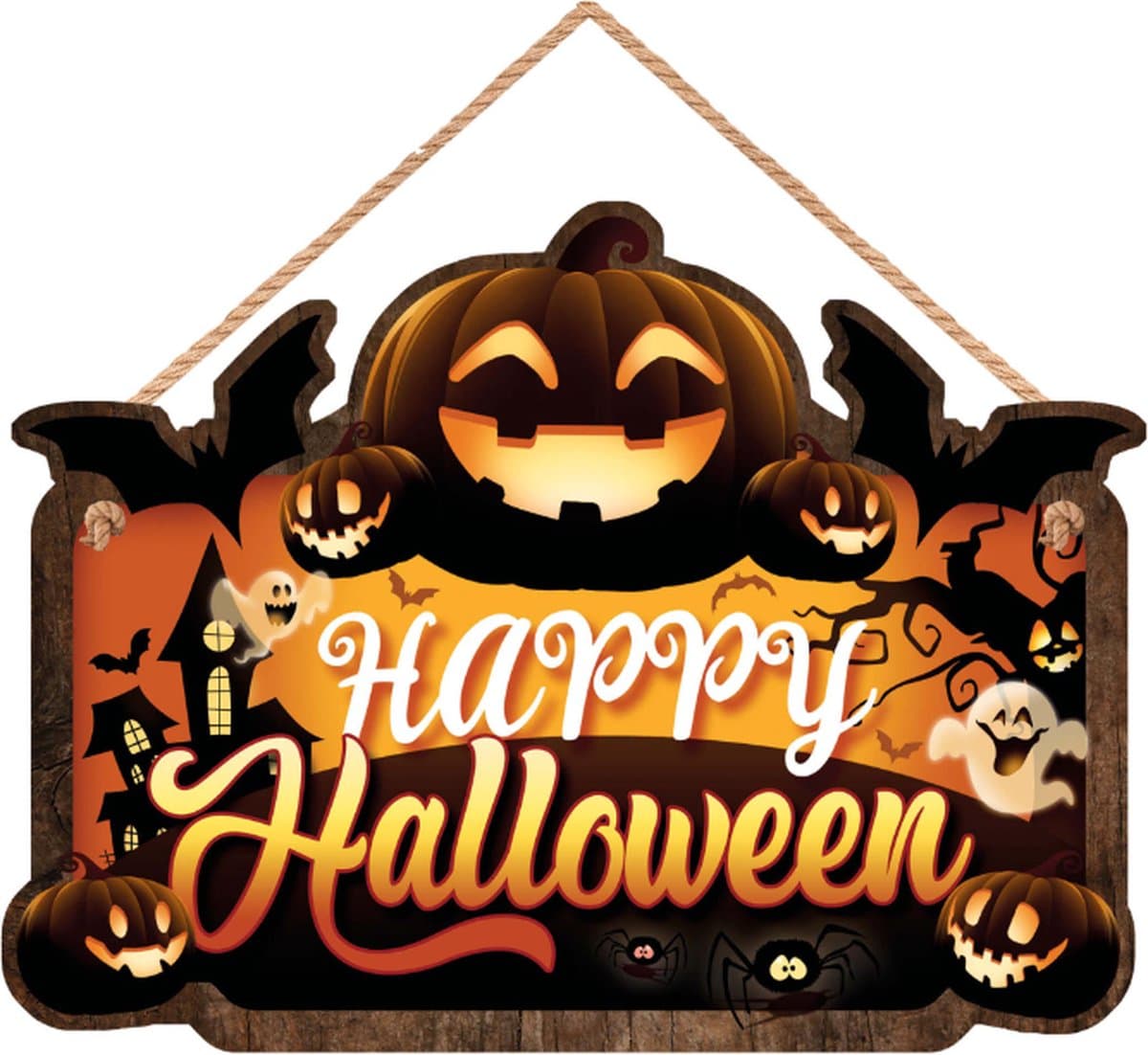 Fiestas Guirca - Houten hangbord Halloween - 35 x 20 cm - Halloween - Halloween Decoratie - Halloween Versiering