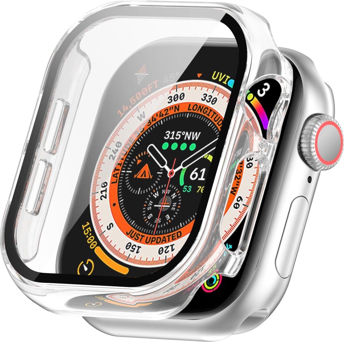 By Qubix - Apple Watch Hard Case Waterproof - Transparant - Geschikt voor Apple Watch 42mm - Series 10 hoesje - screenprotector - Bescherming iWatch - Bescherm hoesje