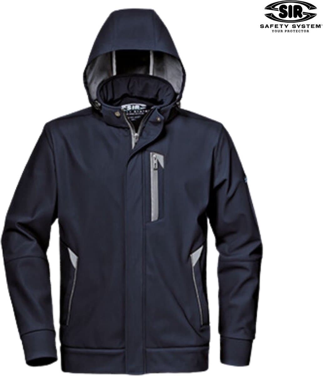 SIR SAFETY REVOLUTION Softshell Werkjas HEREN Veiligheidsjas Donkerblauw - Waterafstotend - Ergonomische Mouwen - Afneembare Capuchon
