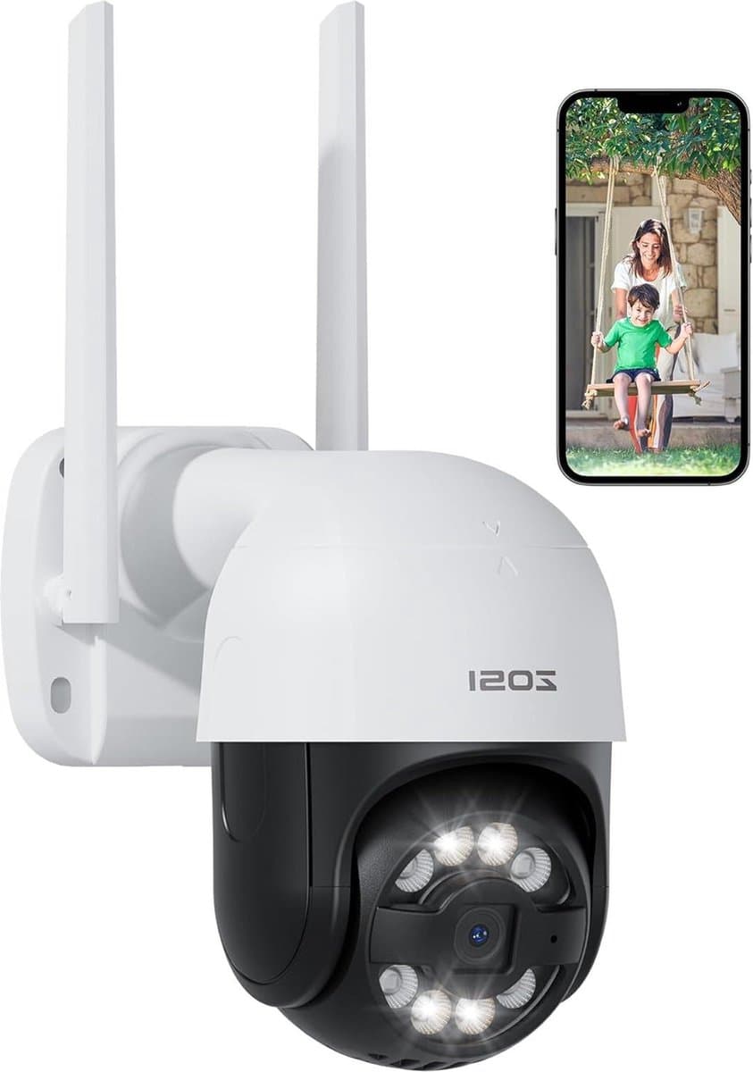 Spycam - Pan&Tilt 2K Bewakingscamera Buiten - Stekker-in Voeding - 355°/140° Panning - 3MP WLAN IP-Camera - Nachtzicht in Kleur - AI-Detectie - Tweeweg Audio