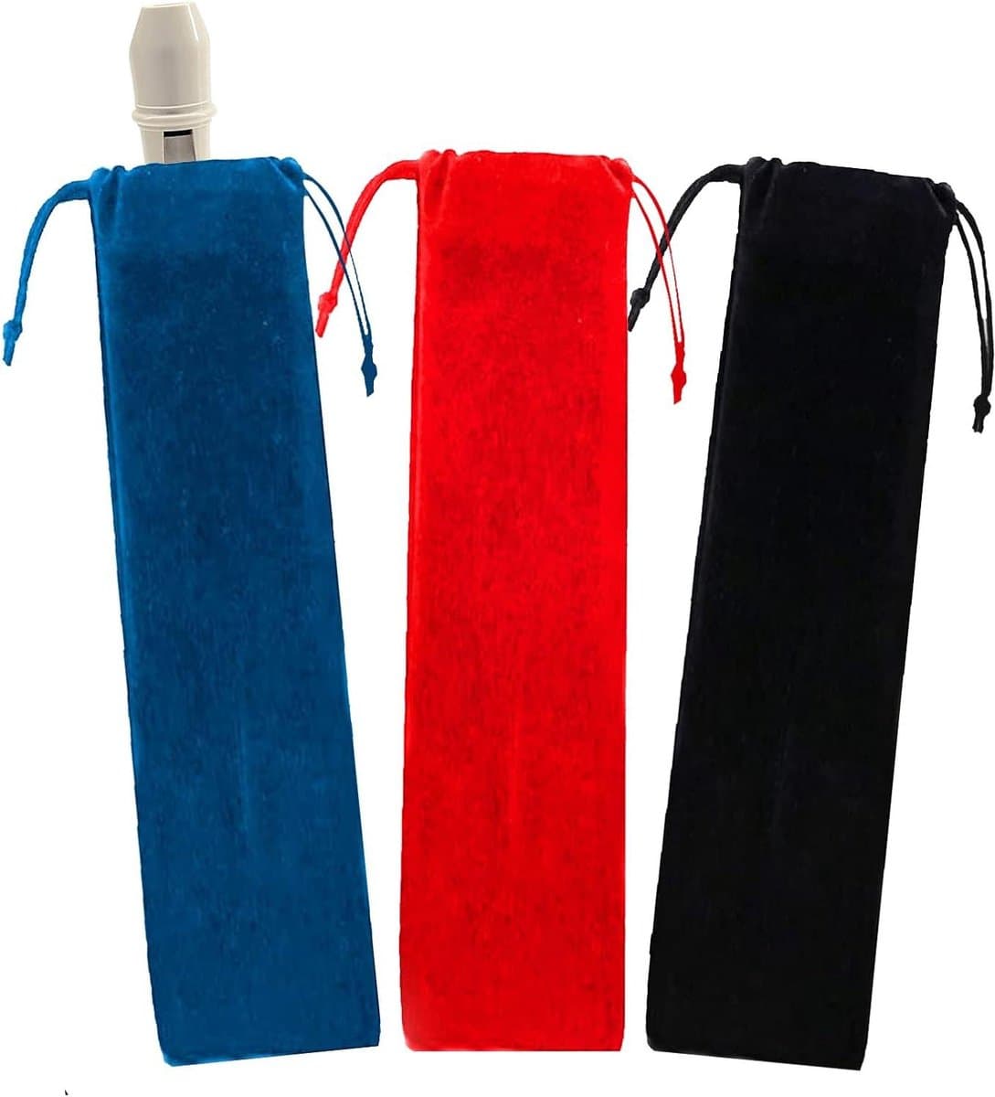 Fluweel sopraanblokfluit tas - voor fluiten klarinetten - drumstokken mondharmonica pompoenfamilie - zwart-rood-blauw - 37 x 6