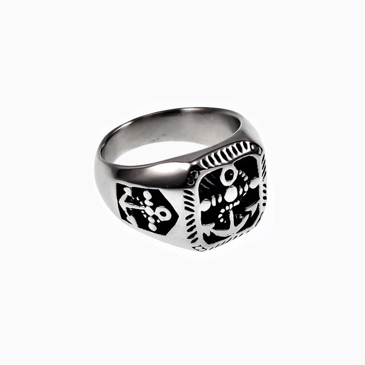 Zegelring Heren - Anker Ontwerp - Stalen Zilver Kleur - Ring met Ankers