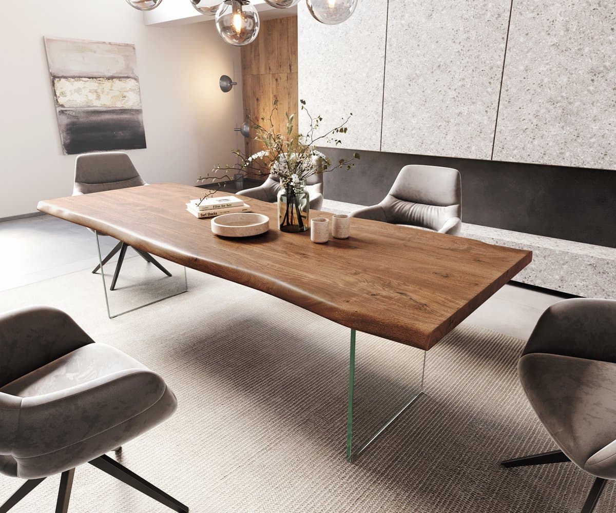 Eetkamertafel Edge acacia bruin 260x100 XL glas Live-Edge
