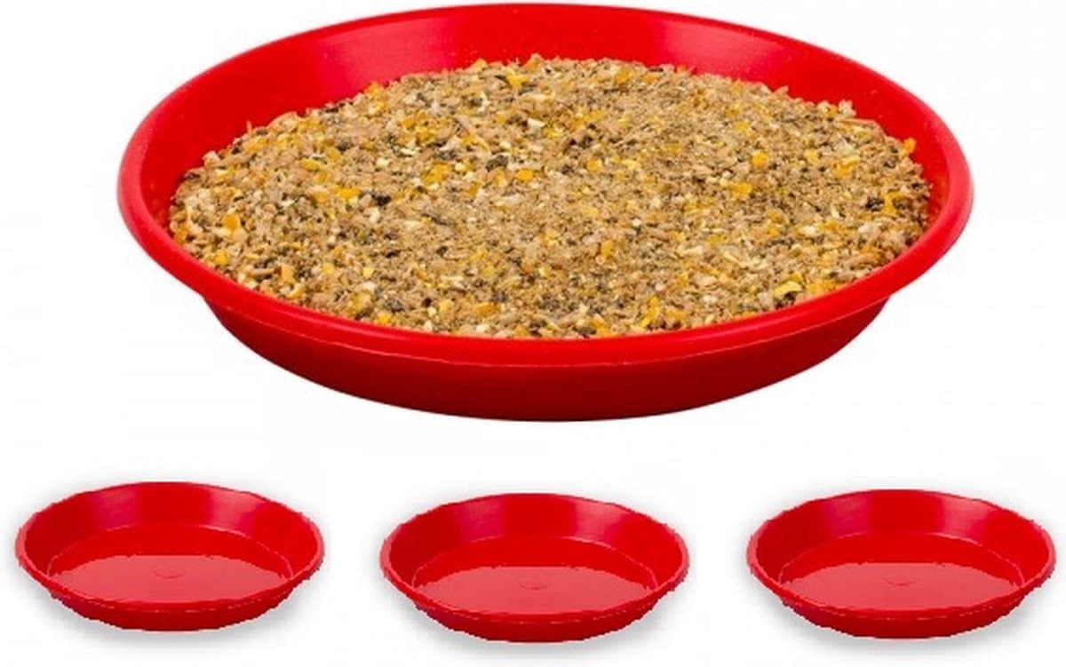 Voerschaal voor kipkuikens - 3 stuks - reptielen en knaagdieren - Rond 19cm diameter - Kunststof - Rood - Antislip - inclusief 500 gram voer