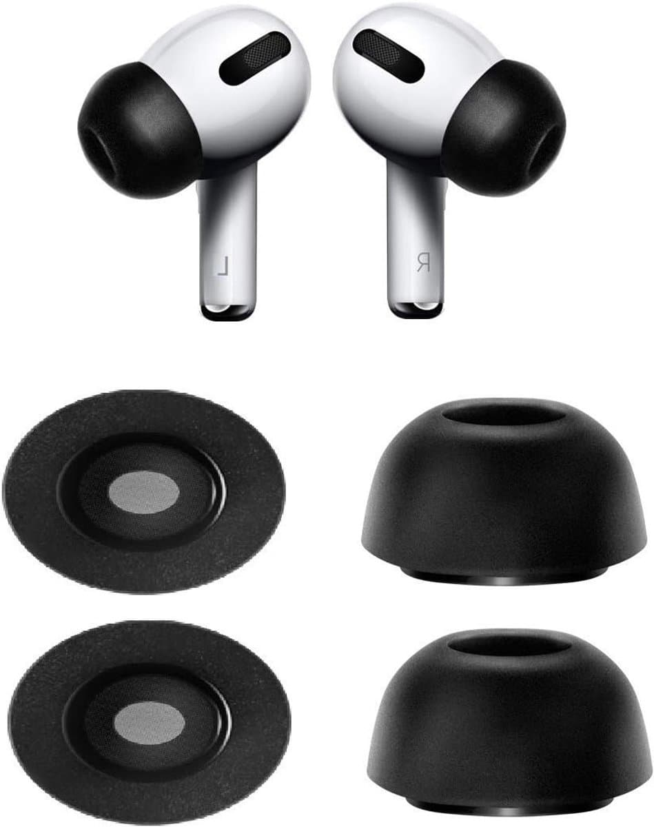Groot formaat traagschuim oordopjes voor ruisonderdrukking, comfortabele schuimtips met stofbescherming, 2 paar sets, zwart, geschikt voor AirPods Pro en andere draadloze oordopjes
