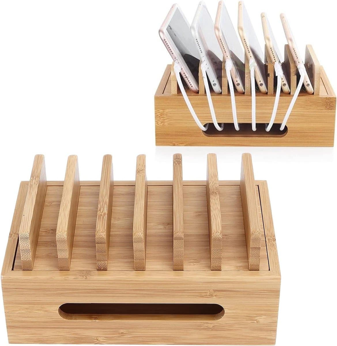 Multifunctionele Telefoon en Tablet Stand met Organizer Tray - Houten Opbergdoos voor Laptop, Telefoon en Tablet voor Thuis en Kantoororganisatie