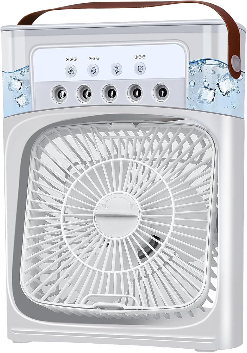 Mobiele airconditioner, mini-luchtkoeler, 5-in-1 airconditioning, klein, draagbaar, 7 leds, luchtbevochtiger met 3 snelheden, luchtkoeler, ventilator met waterkoeling, voor keuken, kantoor