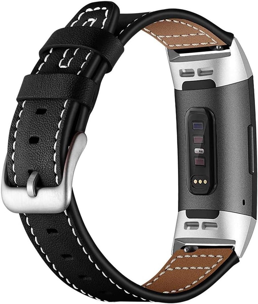Verstelbare leren sportarmband voor Fitbit Charge 3 en 4, ademend en comfortabel, vervangbare polsband voor heren en dames met metalen gesp, ideaal voor fitness en dagelijks gebruik