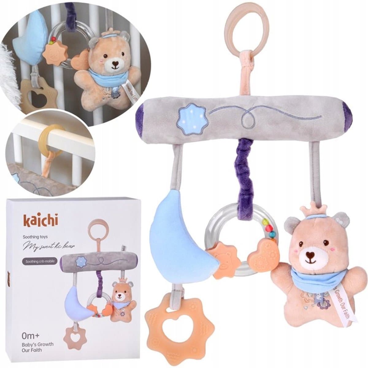 Babybedhanger met beerbijtring en rammelaar - cadeau voor pasgeborenen