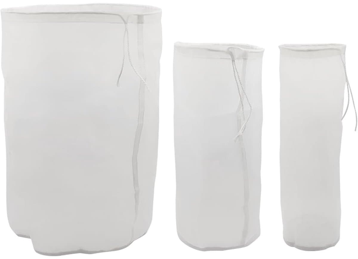 Dailygoods- Notenmelkzak 200 mesh - Wasbare Filterdoek - Nylon Passeerdoek - 3 Stuks - Voor Notenmelk/Sap - Afmetingen 25/7 cm, 23/11 cm, 30/20 cm - Filterzak