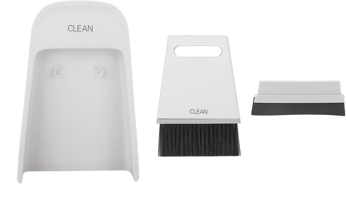 Dailygoods- Stoffer en Blikset - Handbezem met 2 Vervangbare Opzetborstels - Mini Vuilnisbak - Eenvoudige Opslag - Afmetingen 7,7 x 5,2 cm - Mini Stofzuiger