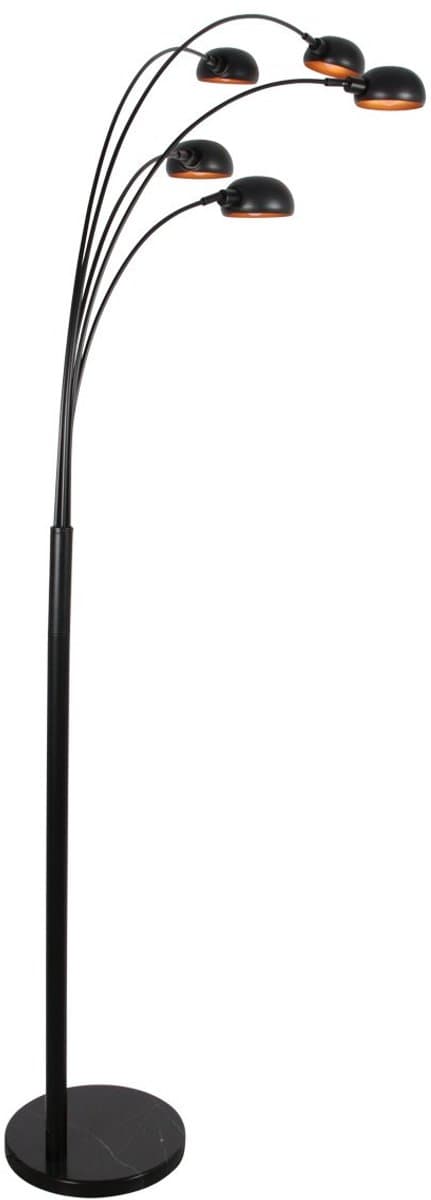 Zwarte Vloerlamp Pentra 4855ZW, 5-lichts met marmeren voet, modern retro stijlen, metaal, hoogte 210 cm, merk Mexlite