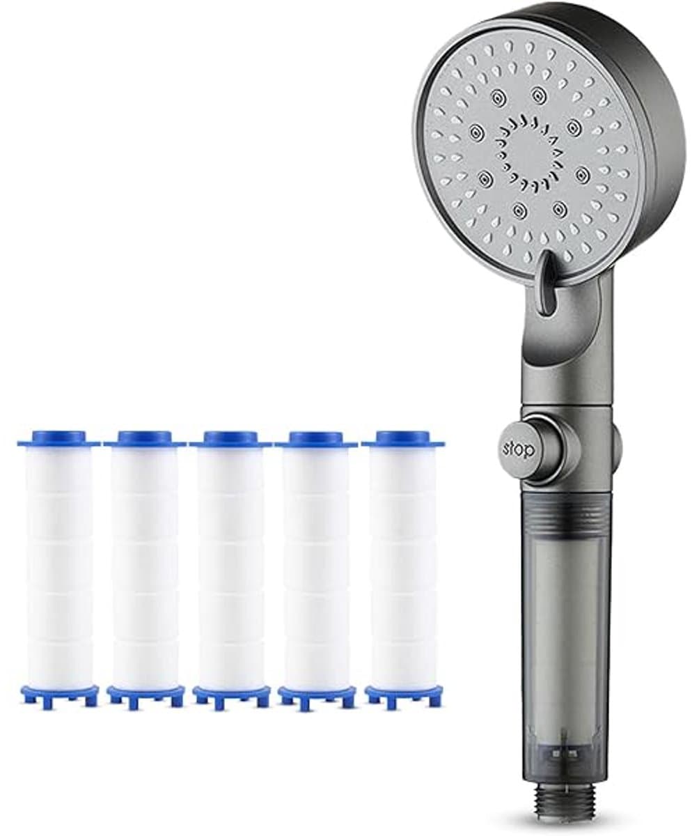 carmdering - Gefilterde Douchekop - Hoge Druk Douche Kop - Handdouche Met Filter - Vijf Spuitstanden - Waterbesparende Technologie - ABS Materiaal - Anti-verstopping Siliconenmonden - Gemakkelijke Installatie Zonder Gereedschap - 1 Stuks