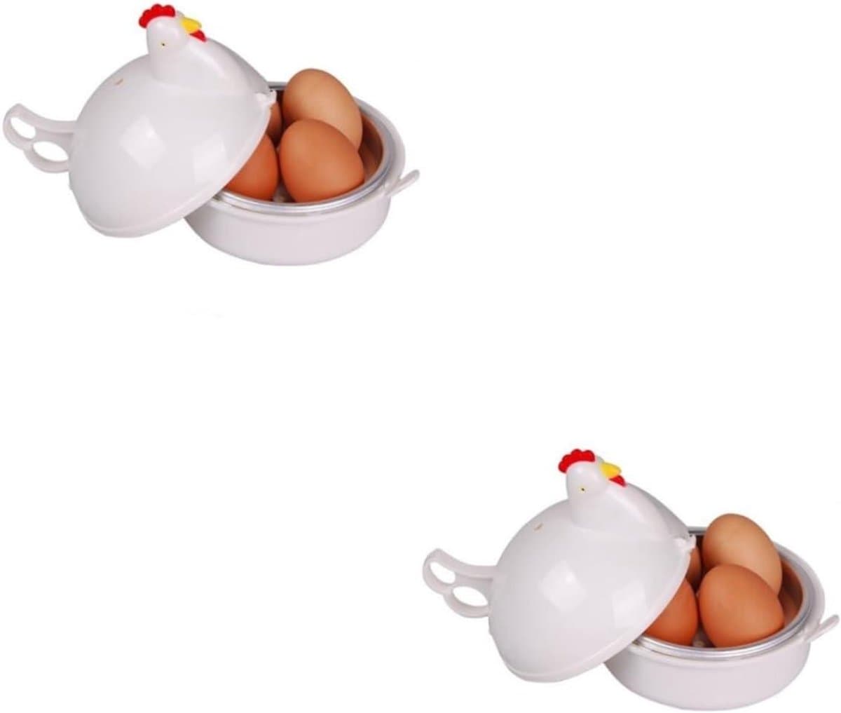 Magnetron Eierkoker - Stoom Koker - Snel Eieren Koken - Kipvormig Design - Voor 4 Eieren - Wit