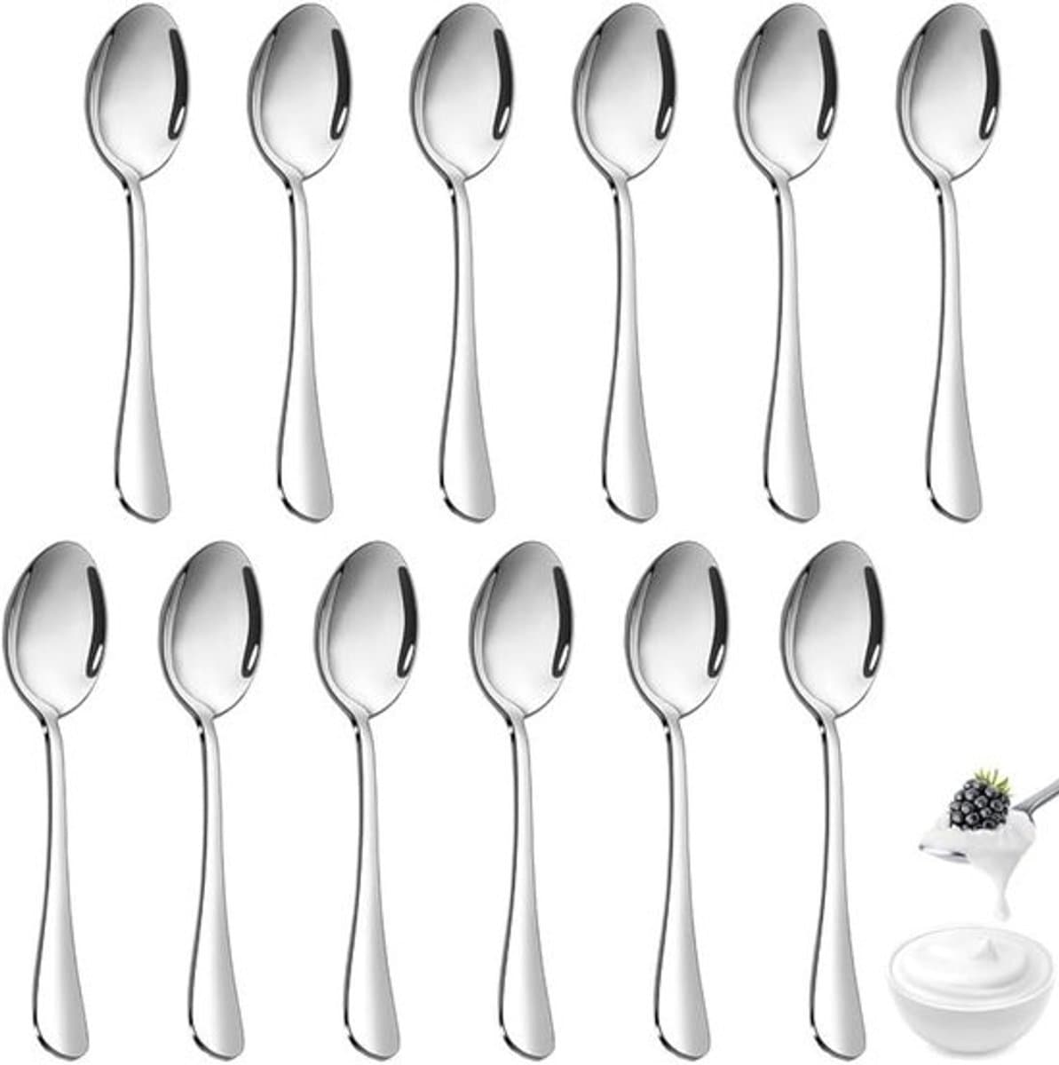 12 Stuks Roestvrijstalen Koffielepels - 14 cm Koffielepel Set - Roestvrijstalen Dessertlepel - Vaatwasserbestendig - Theelepel - Roestvrijstalen Eetlepel - Lepel Spiegelschoon voor Thuis - Restaurant