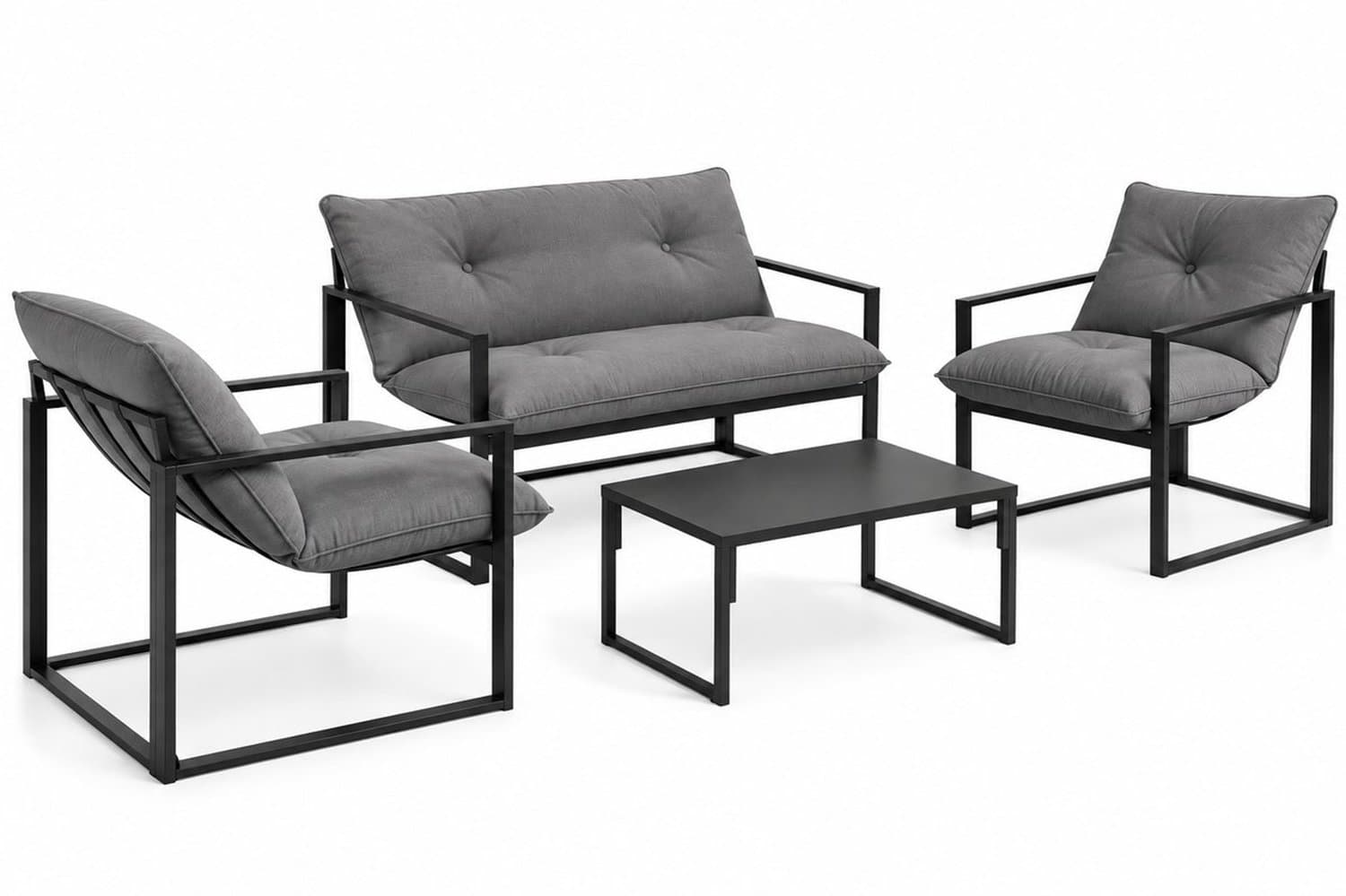 Luxevo 4 Delige Lounge Set – Tuinset voor 4 Personen met Salontafel & Extra Dikke Kussens - Zwart