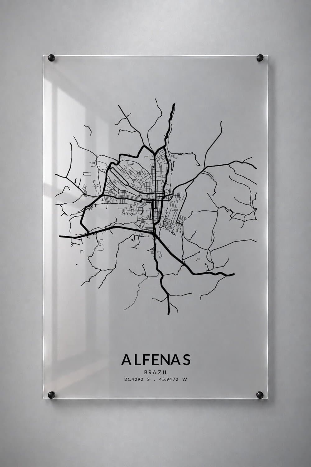 Stadskaart Alfenas - Plexiglas 40x60 cm - Classic Minimal