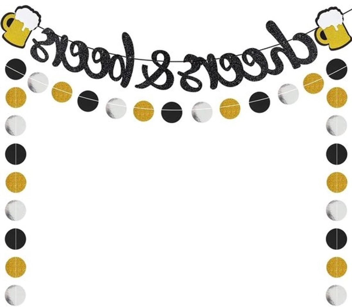 Feestbanner - Versieringsslinger - Feestdecoratie - Voorgemonteerd - 57 stuks - Zwart en goud
