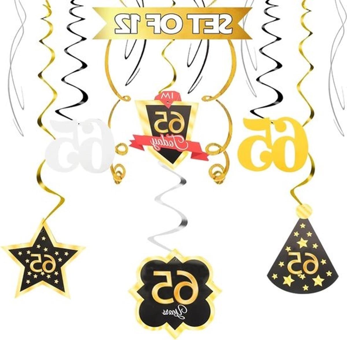 Verjaardagsdecoraties - Feestelijke slingers - Feestelijke viering - Gouden wervelingen - 12 stuks - Zwart en goud