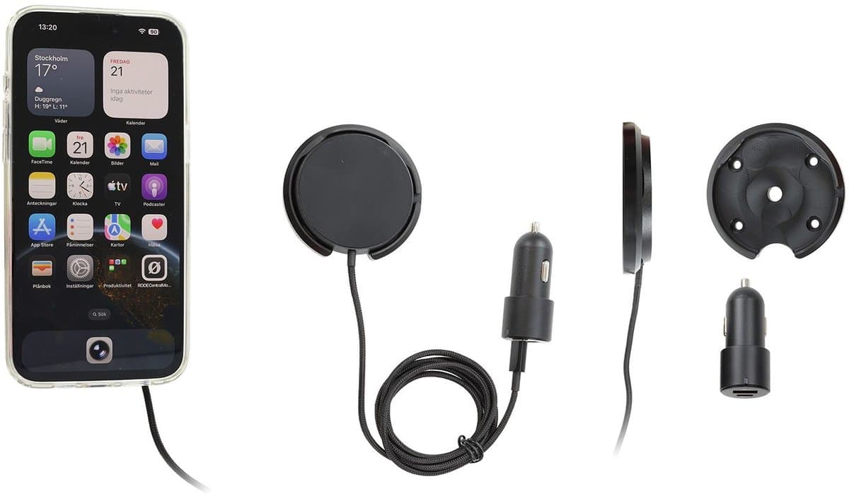Brodit houder met Magnetic Charger Qi2 25 W - zwart/sig.