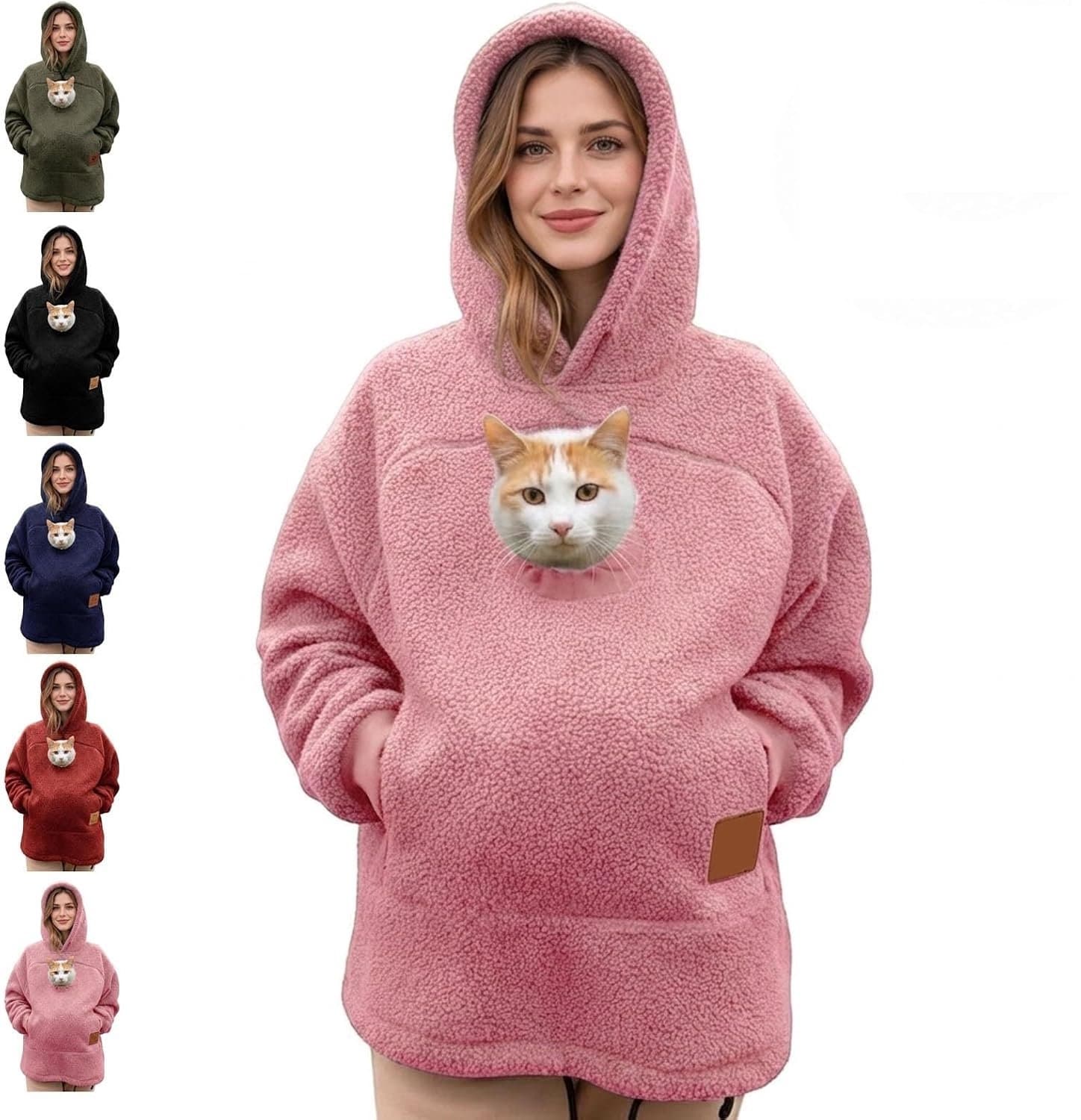 Casalora – Draagtas voor huisdieren – Draaghoodie voor huisdieren – Hoodie-ontwerp – Zacht fleece – Geschikt voor katten en kleine honden – Ritsontwerp – Warmtezak voor de handen – Losse pasvorm – Unisex – Warm en casual
