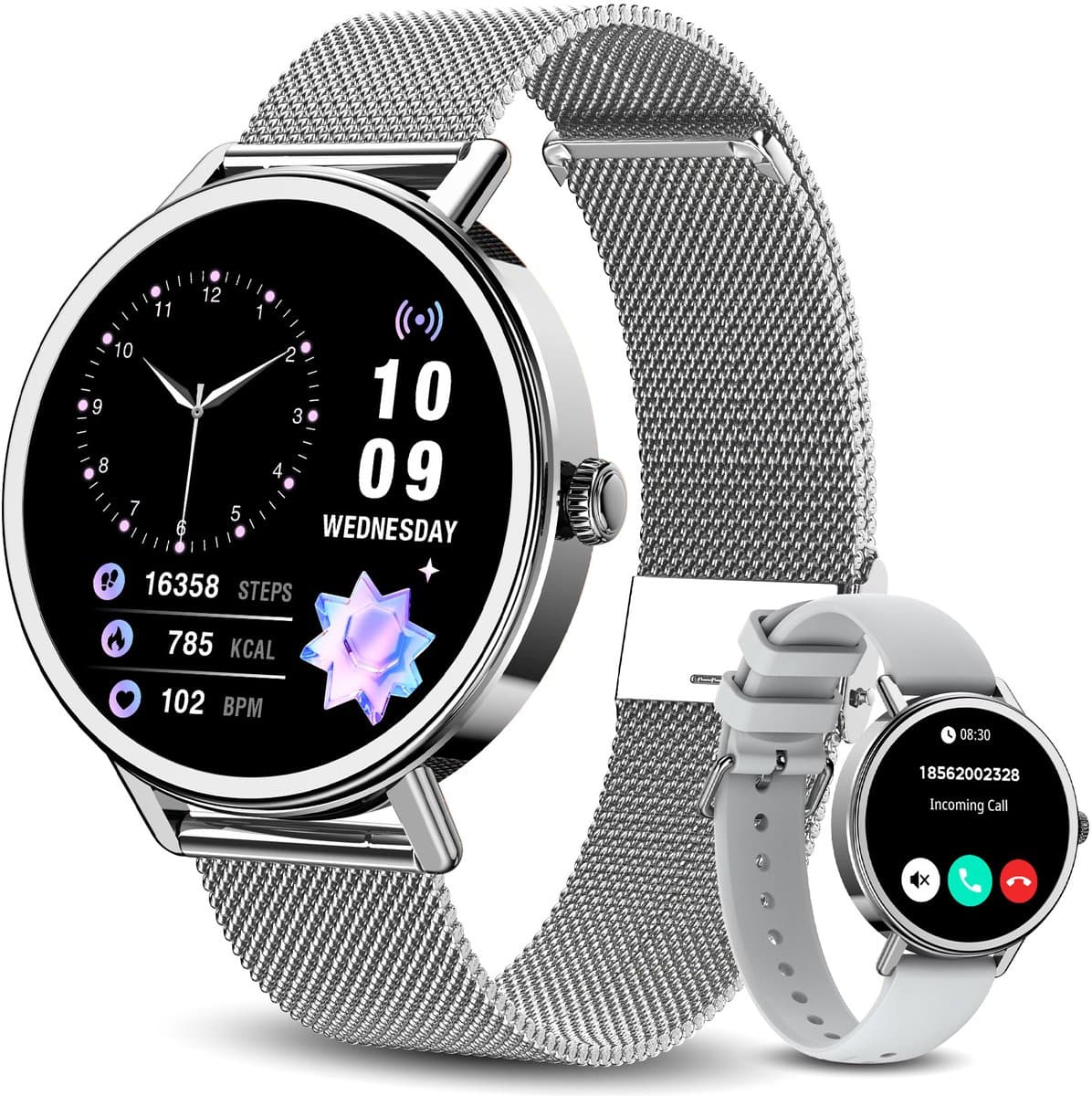 Blackview AMOLED Smartwatch Dames - X30 - Horloge Dames -Stappenteller - Slaapmonitor - Saturatiemeter - Sportfitnesshorloge - 1,26-inch AMOLED Fitnesstracker - Touchscreen - Bluetooth Beantwoorden/Bellen voor Android iOS- Zilver