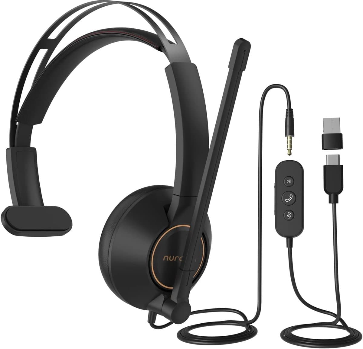 USB-headset met microfoon voor laptop en mobiel met ruisonderdrukking en 270° draaibare microfoon