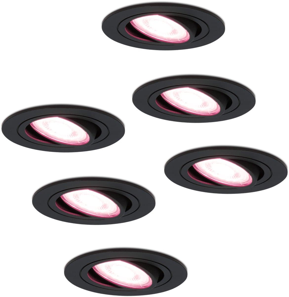 Hoftronic Smart - LED Inbouwspot 6 stuks Smart WiFi Zwart - 5,5W - IP20 - Dimbaar - RGBWW - Miro - 400lm - Bedienbaar via Hoftronic Smart App - Bedienbaar via stem