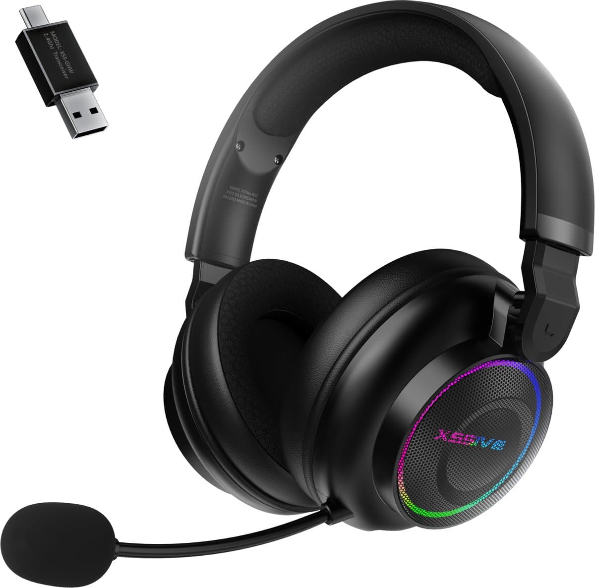 Xssive Draadloze Gaming Headset - 3-in-1 met 2.4Ghz USB Dongle, Bluetooth 5.4 & Aux - Low Latency - Geschikt voor PS5, PC, Nintendo Switch - 40mm Drivers - 15u Batterij - RGB - Gaming Koptelefoon met Microfoon