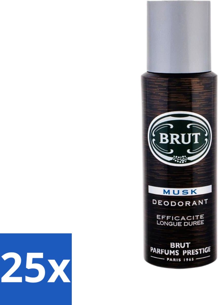 25 x Brut - Deodorant - Spray - Musk - Klassieke mannengeur - 200ml - Brut Musk - Deodorant Spray - Mannelijke Geur - Muskus - Houtachtige Geur
