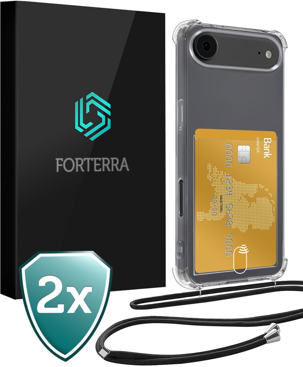 Hoesje Geschikt voor iPhone Air Pashouder Case Siliconen Hoes Met Koord - Hoes Geschikt voor iPhone Air Met Telefoonkoord Hoesje Back Cover Met Pasjeshouder - Transparant - 2 PACK