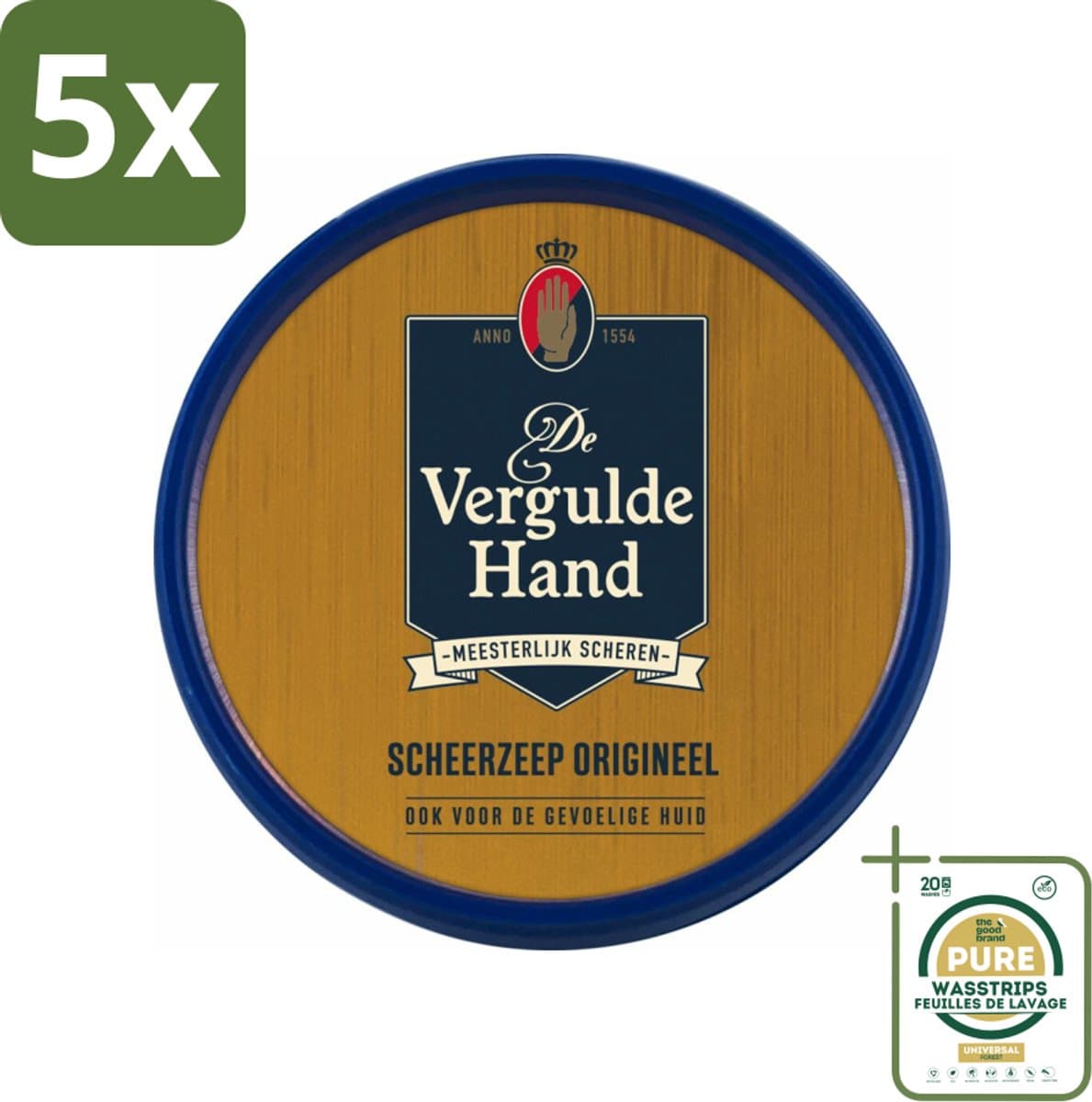 5 x Vergulde Hand Scheerzeeptablet 75 gr - Grootverpakking - Scheerzeep - Scheerzeeptablet - De Vergulde Hand - Scheren - Schuim