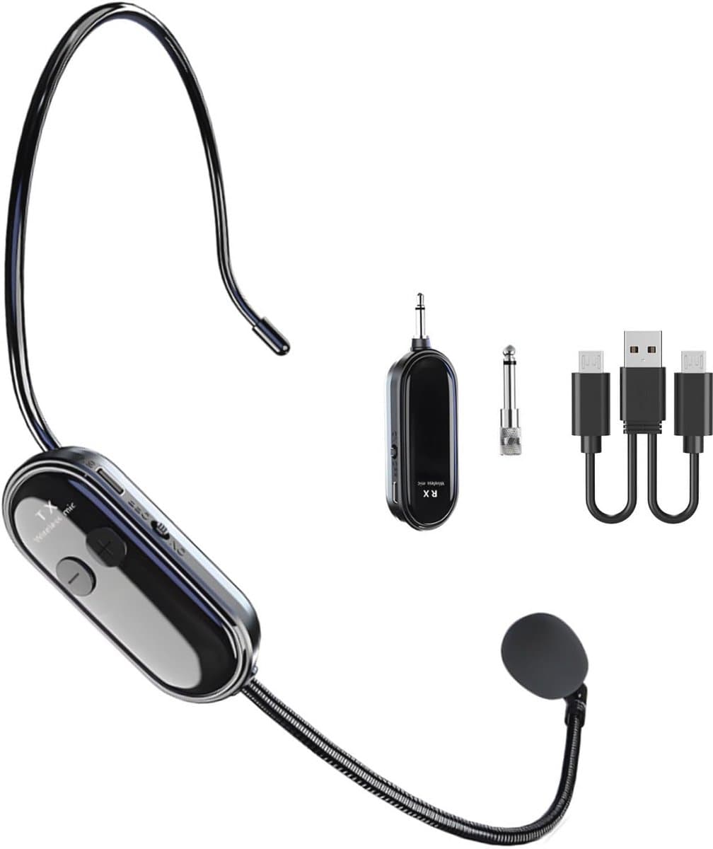 Draadloze microfoon headset met 2 in 1 functie en lange afstandsbereik