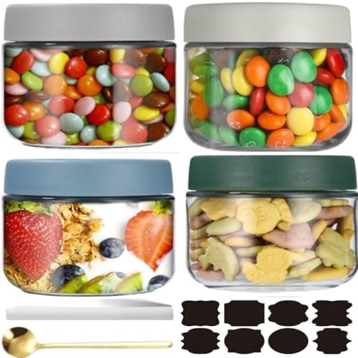 ST TRADİNG Set van 4 Glazen Bewaarpotten met Schroefdeksel - 300ml Luchtdichte Containers
