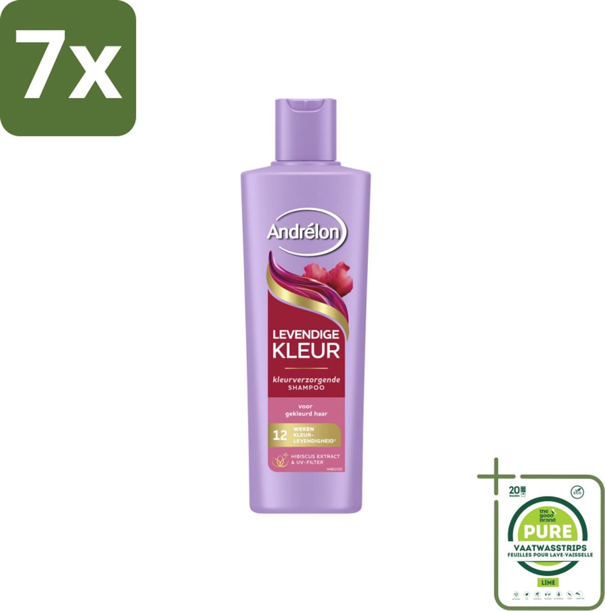 7 x Andrélon – Shampoo – Levendige Kleur – 250 ml - Grootverpakking - Kleurbehoud Haar - Hibiscus Shampoo - UV-filter Haar - Gezonde Kleur - Stralende Haarkleur