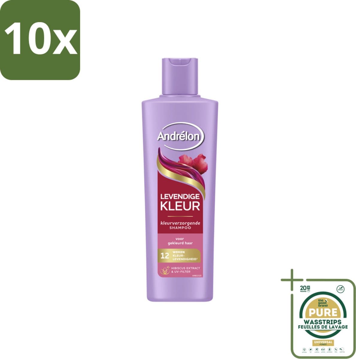 10 x Andrélon – Shampoo – Levendige Kleur – 250 ml - Grootverpakking - Kleurbehoud Haar - Levendige Kleur Shampoo - Hibiscus Extract Shampoo - UV-filter Shampoo - Gekleurd Haar Verzorging