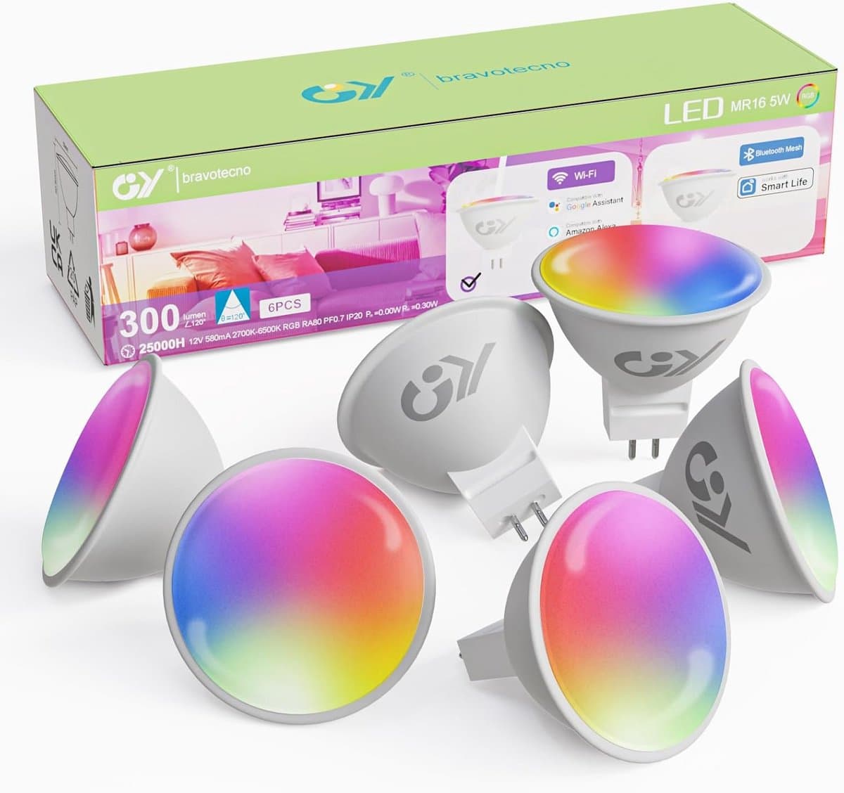 Slimme WiFi Lamp MR16 LED - Dimbare RGB CCT - Compatibel met Google Home & Alexa