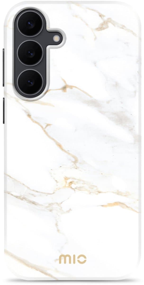 MIO Hoesje Geschikt voor Samsung Galaxy S25 FE - Compatibel met MagSafe / Qi2 - Hard Shell Back Cover Case White Marble