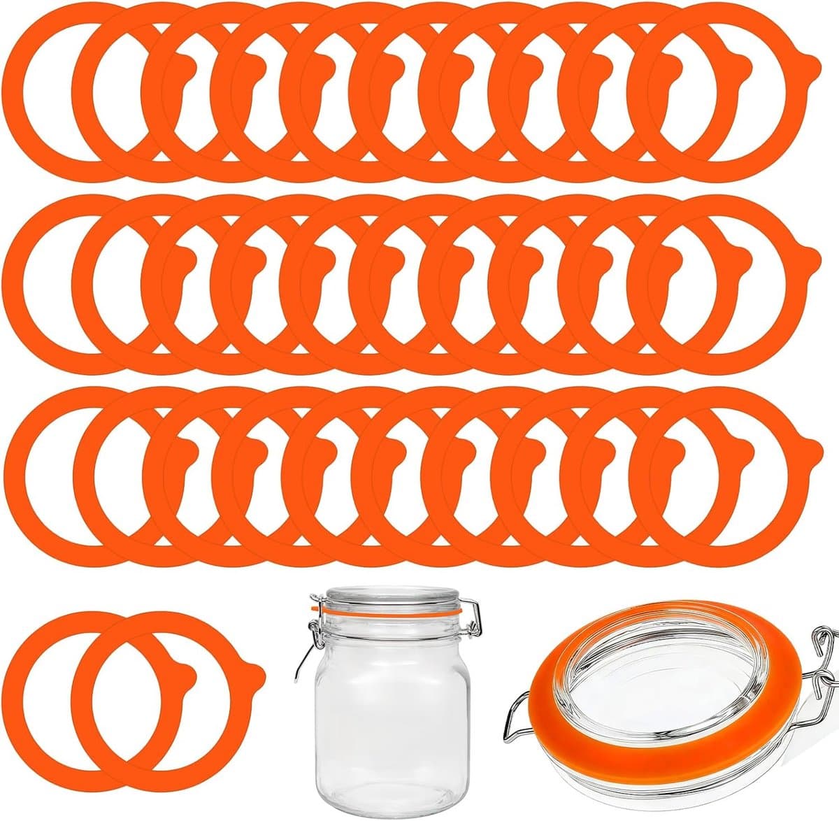 Sander Shop 32 stuks rubberen ringen voor weckpotten, 95 x 70 mm siliconen reserveafdichtingen, lekvrije rubberen afdichtingen, afdichtring, inmaakpot, herbruikbare rubberen afdichtingen voor potten (Oranje)