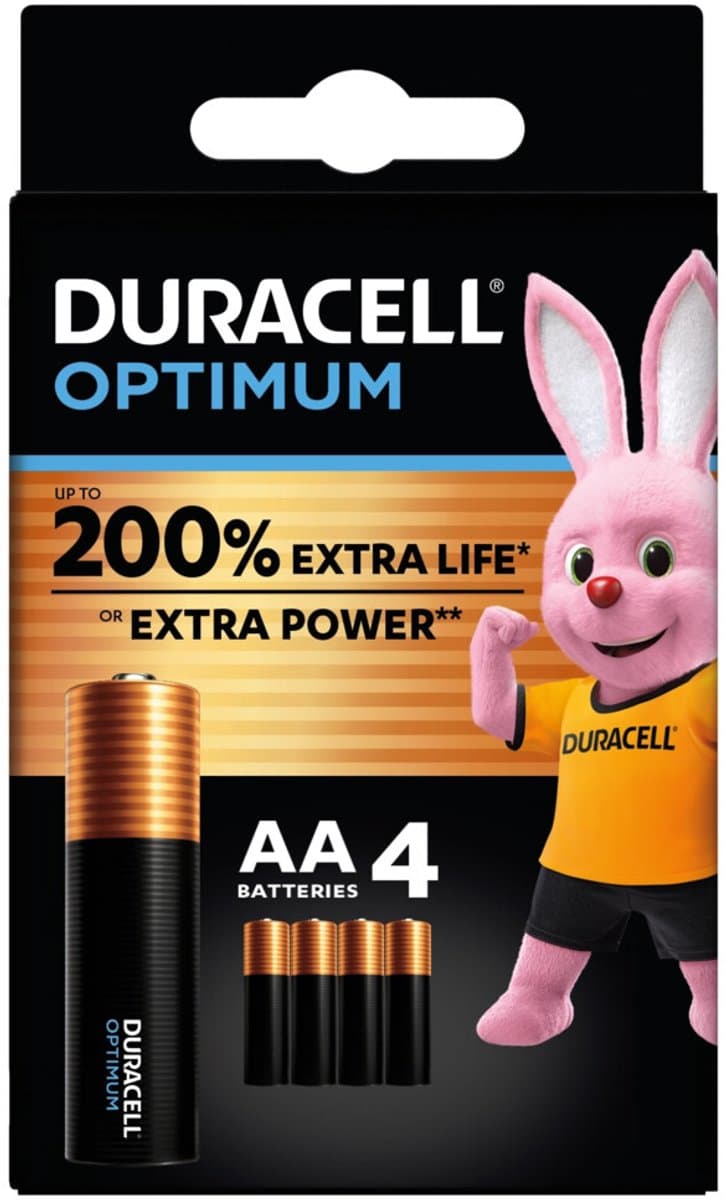 Duracell Optimum AA-batterijen (4 stuks), 1,5V-alkaline batterijen, LR6 MX1500