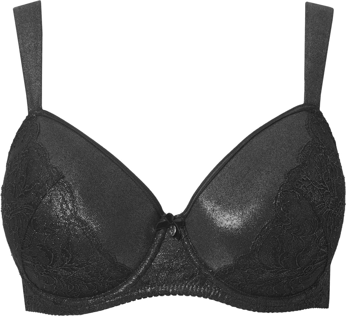 Ulla Popken - Dames - Beugelbeha kant metallic effect zachte cups - Zwart - Maat 105D
