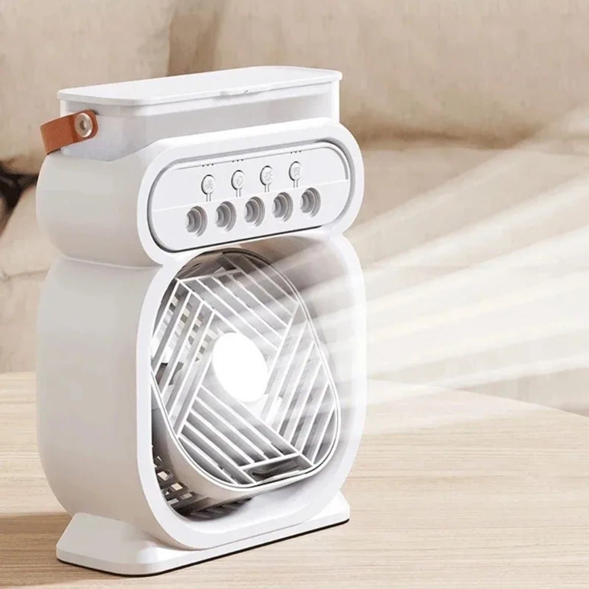 LUCHTBEVOCHTIGER: THEROB. Multi Airco Tafelventilator PRO - Mobiele Airco - Luchtkoeler 4in1 - Aircooler - 5 windsnelheden lucht bevochting standen - timer - LED verlichting - Lekvrij. WIT