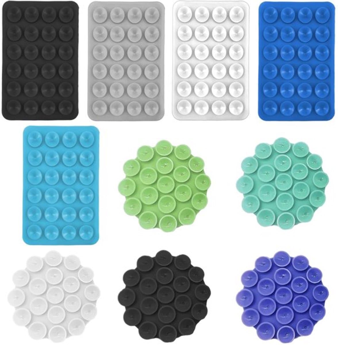 Telefoonhouder Auto Zuignap - Siliconen - Ronde/Rectangular - 5 Kleuren - 10 Stuks - Geschikt voor Glad Oppervlak - Telefoonzuignap