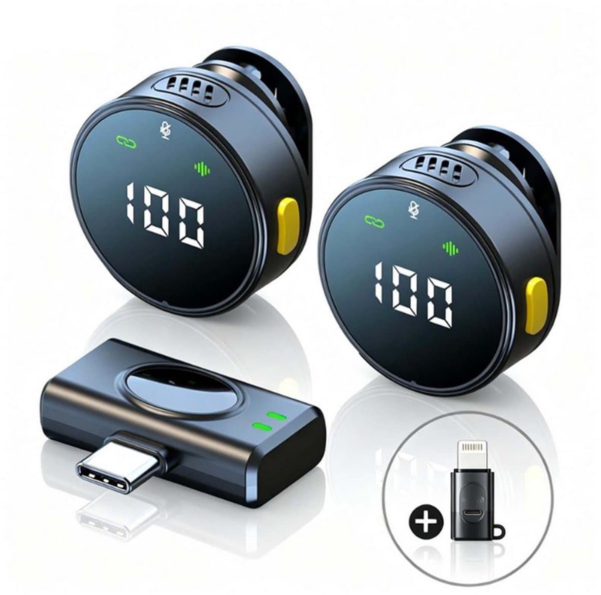Draadloze dasspeldmicrofoonset met display en USB-C-ontvanger