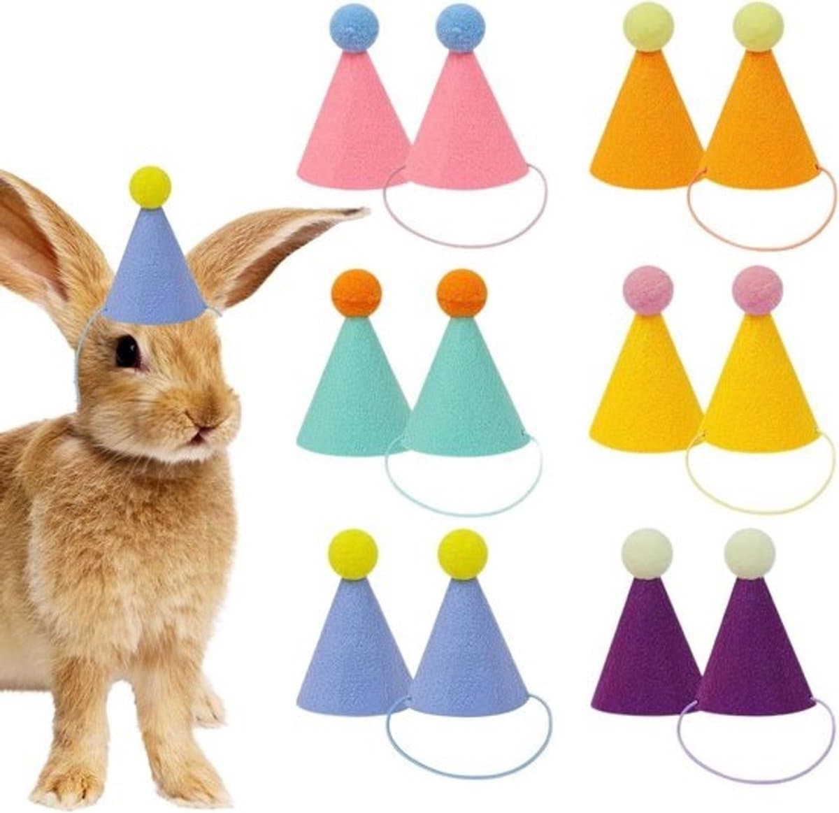 Mini Feest Hoedjes - Huisdier Decoratie - Feestelijke Foto's - Zacht Pastel Palet - 12 Stuks - Diverse Kleuren