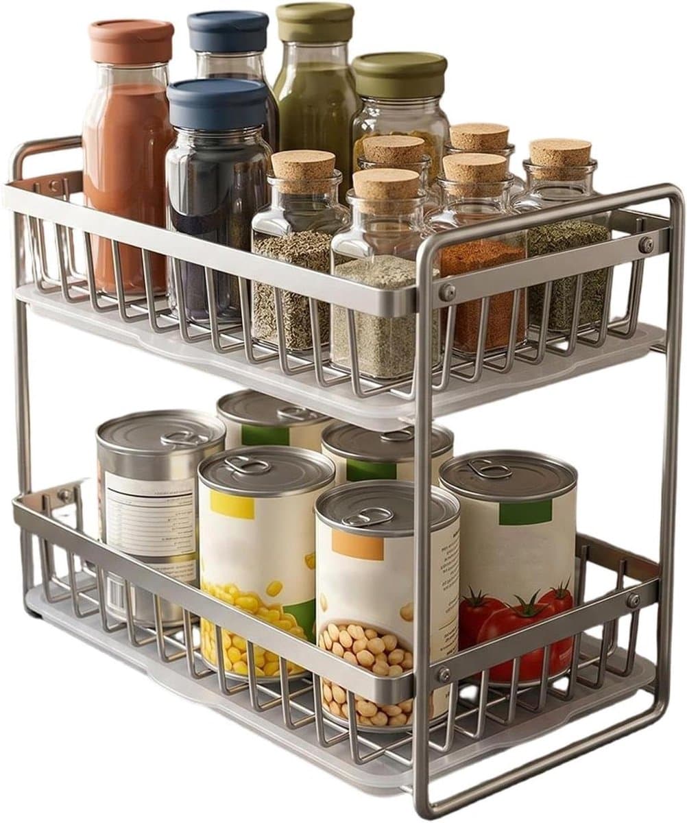 Kopjesdroger - Rvs Opbergrek - Keuken Organiseren - Tweelaags Ontwerp - 33.5x26.5x21cm - Zilverkleurig
