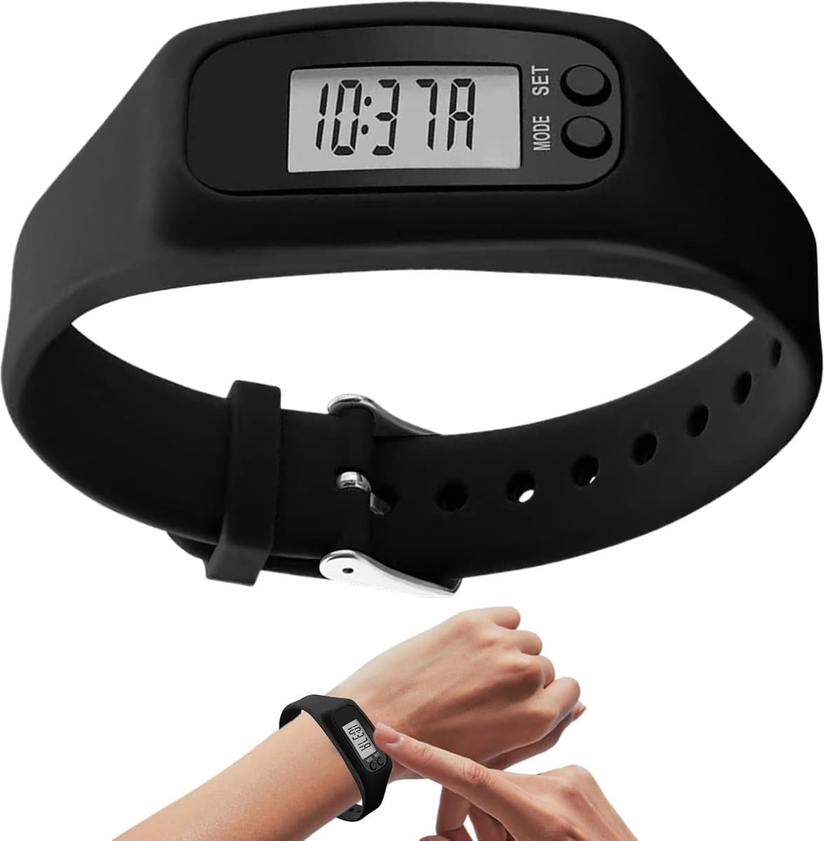 Stappenteller horloge - Fitness tracker - Dagelijkse activiteit bijhouden - Geen telefoon nodig - 25 cm lengte - Zwart