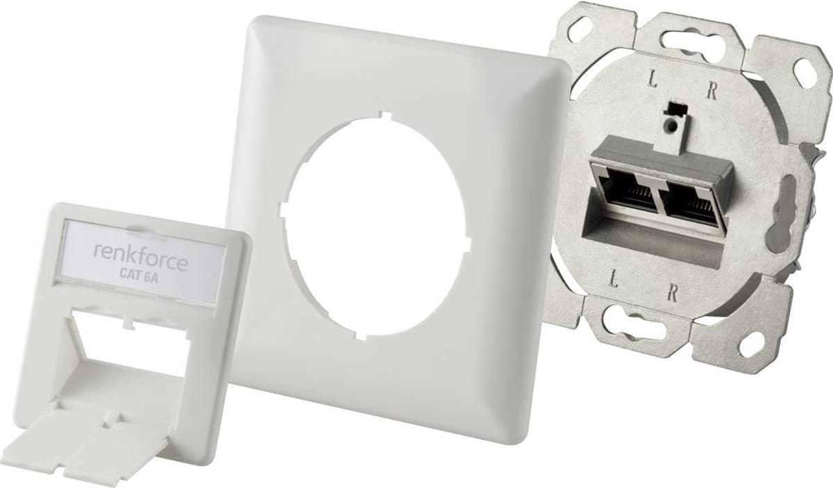 Renkforce Netwerkdoos Inbouw (in muur) Inzet met centraalstuk en frame CAT 6A 2 poorten Wit