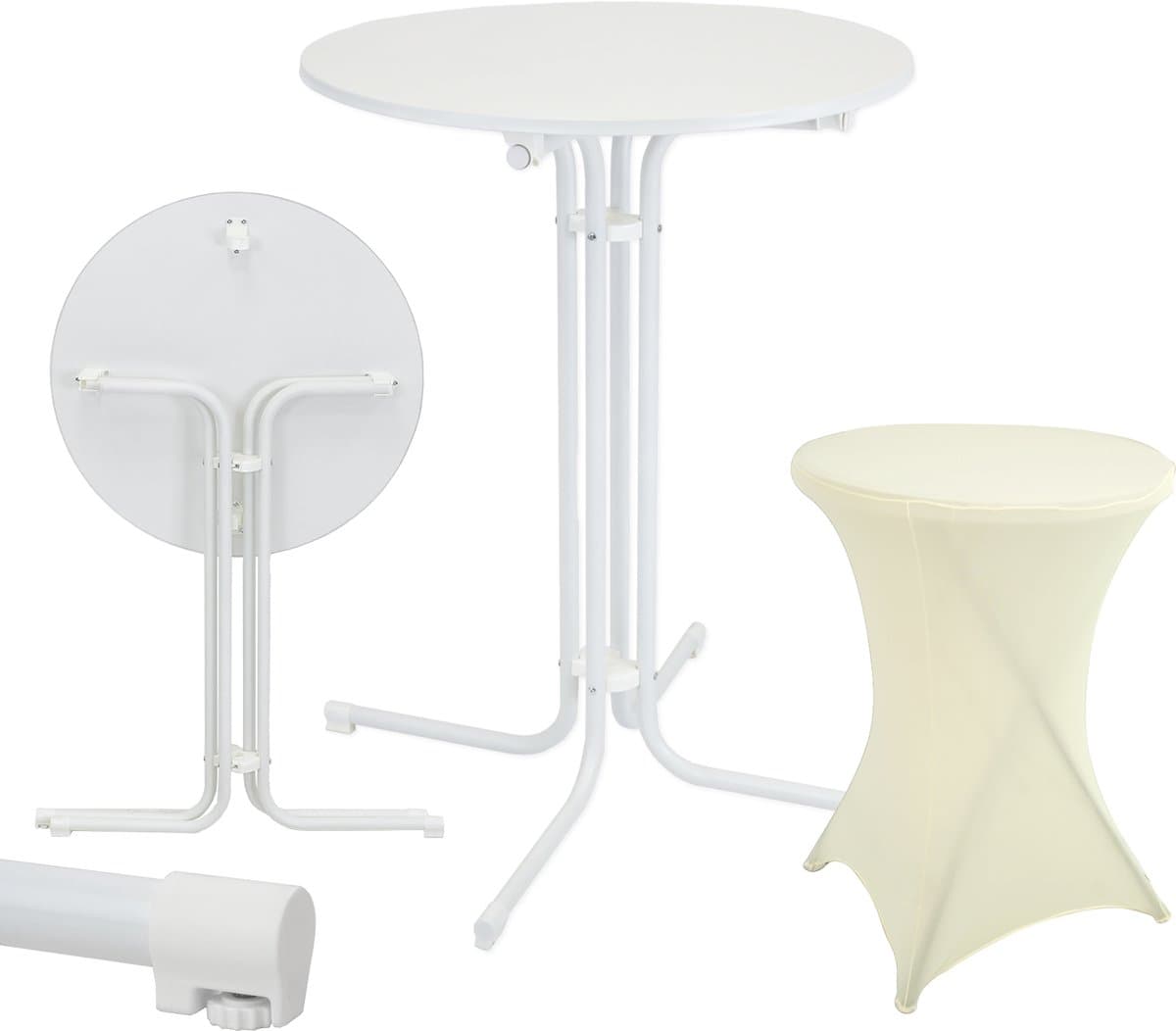 Set hoge tafel opvouwbaar Ø 80 cm in wit & hoes beige non-iron gastentafel bistrotafel feesttafel